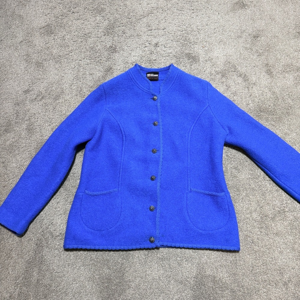 Sigi‎ Scheiber Tyrol Boiled Wool Jacket Royal Blue Button Front Cardigan Austria